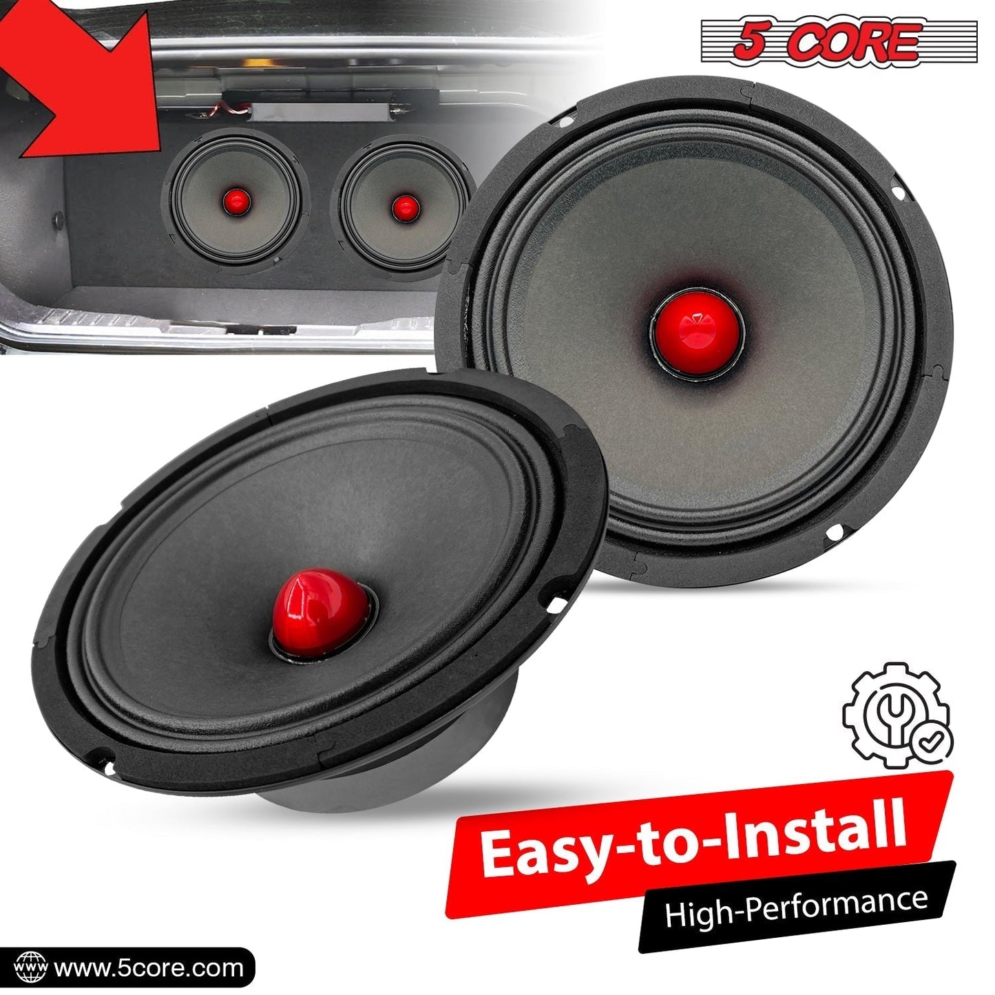 8" 4 Ohm Car Audio Speakers with Bullet MR 8 BLT R 4oHM 2pcs