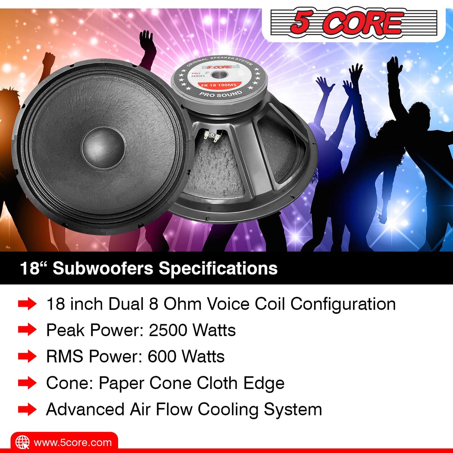 18 inch 8 Ohm Subwoofer Audio Speaker FR 18 190 MS