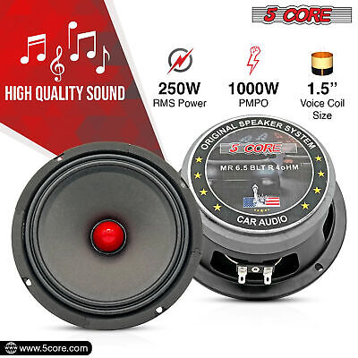 5Core 4 Pcs 6.5" Car Audio Speaker with Bullet 4000W 4 Ohm Mid-Range