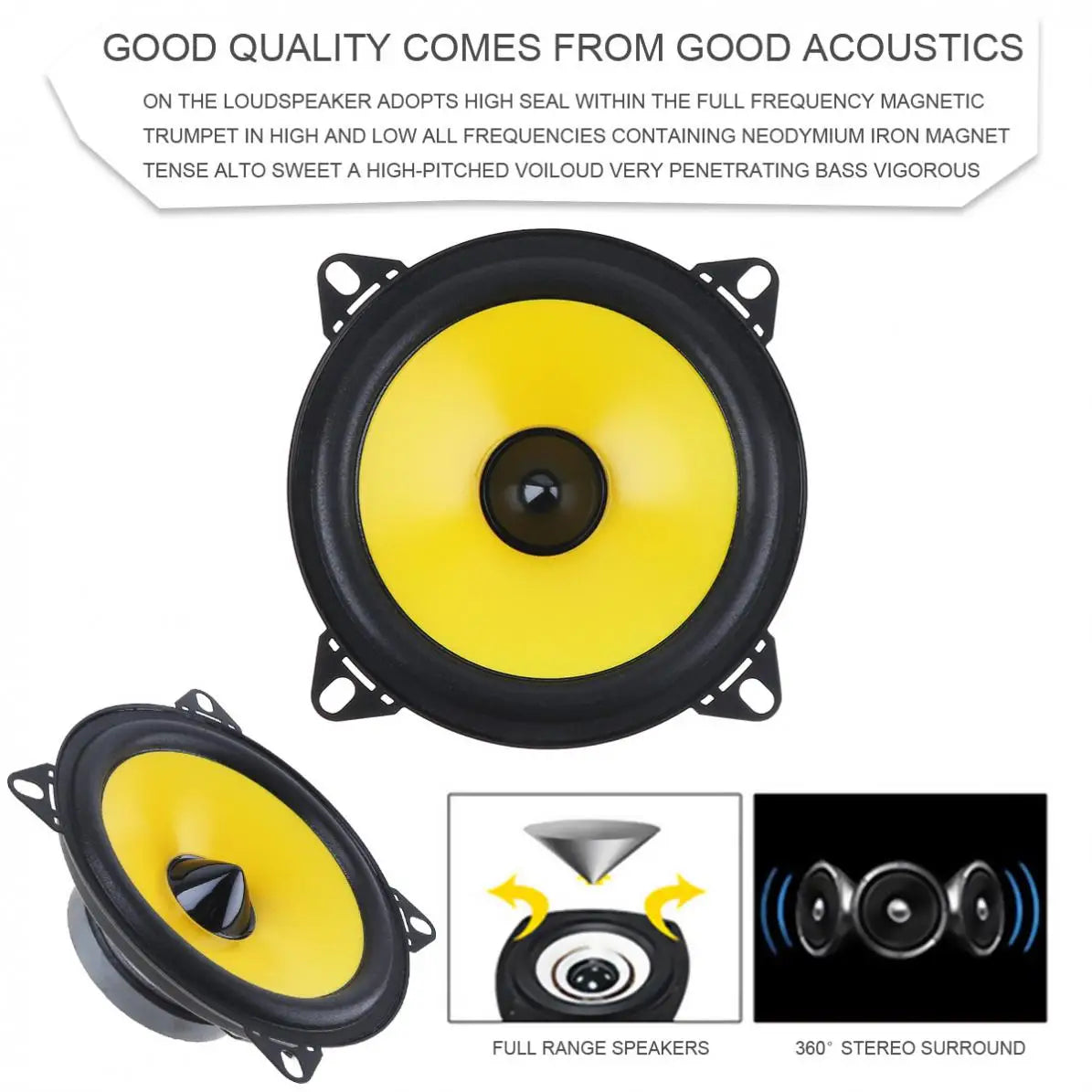 2pcs 60W 4 inch 2-Way Full Range Frequency Car Audio Stereo Speaker Car Speaker Automobile Loudspeaker