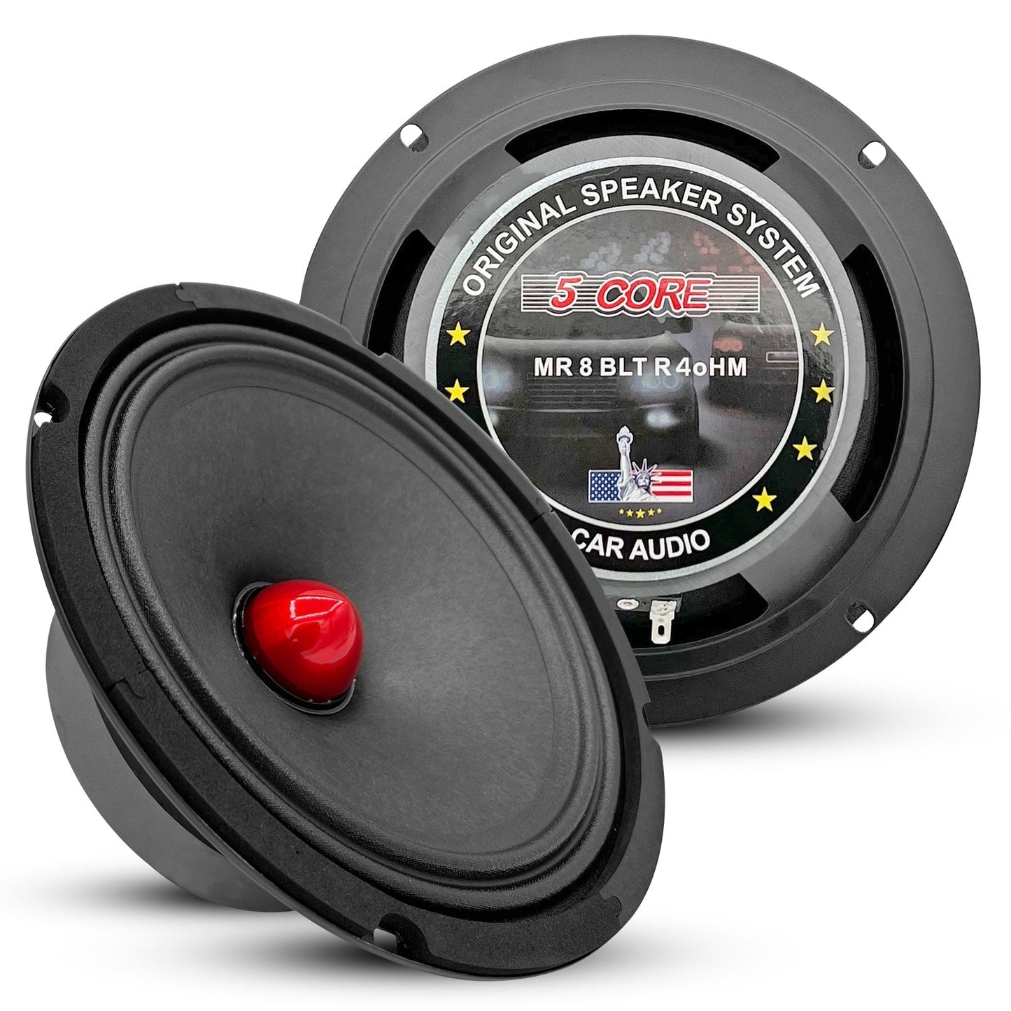 8" 4 Ohm Car Audio Speakers with Bullet MR 8 BLT R 4oHM 2pcs