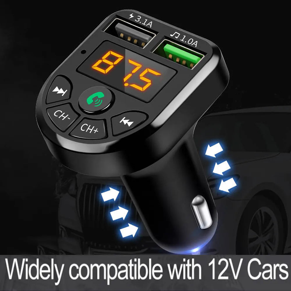 Bluetooth-compatible 5.0 FM Transmitter Car Kit MP3 Modulator Player Wireless Handsfree Audio Receiver Dual USB Fast Charger