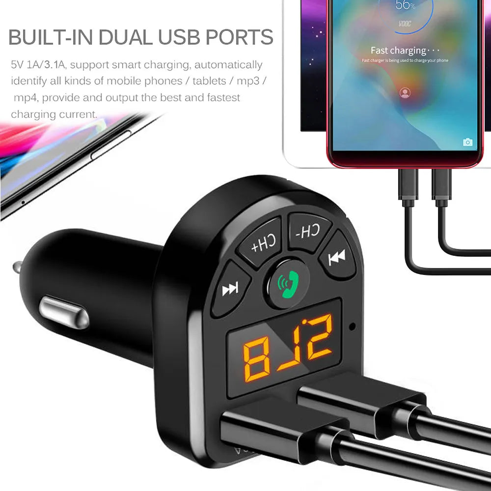 Bluetooth-compatible 5.0 FM Transmitter Car Kit MP3 Modulator Player Wireless Handsfree Audio Receiver Dual USB Fast Charger