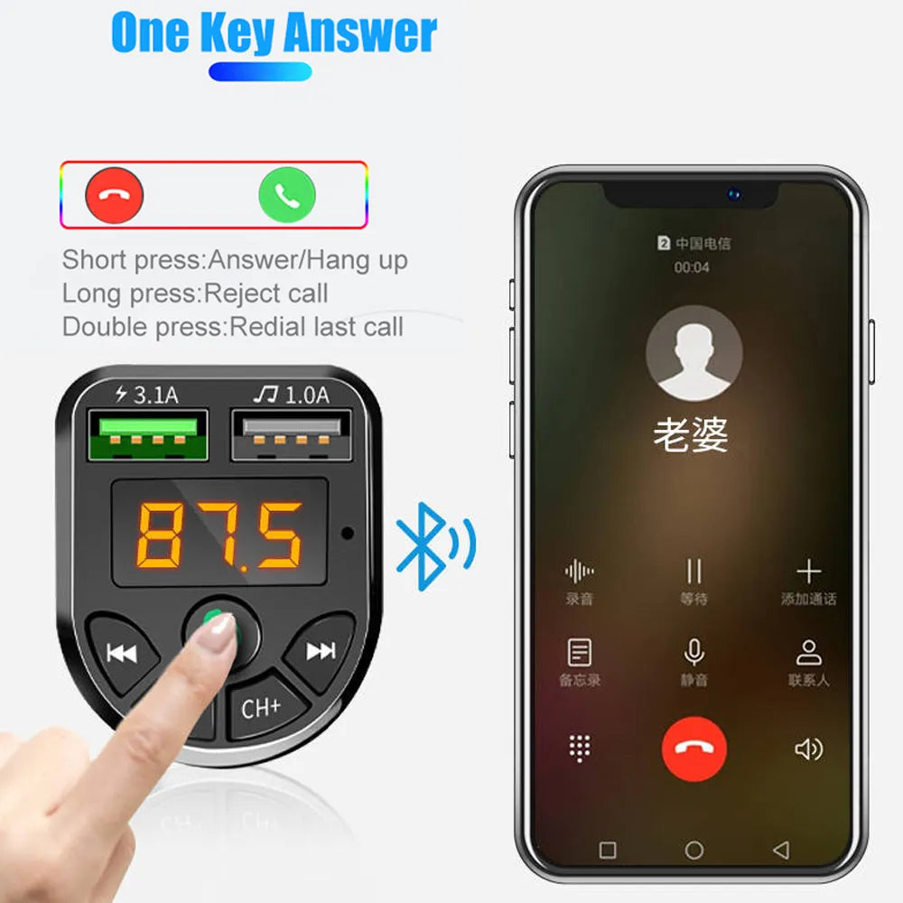 Bluetooth-compatible 5.0 FM Transmitter Car Kit MP3 Modulator Player Wireless Handsfree Audio Receiver Dual USB Fast Charger