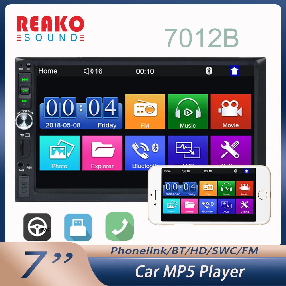 REAKOSOUND 2 din Car Radio 7" HD Autoradio Multimedia Player Touch Screen Auto audio Car Stereo BT MP5 USB TF FM Camera 7012B