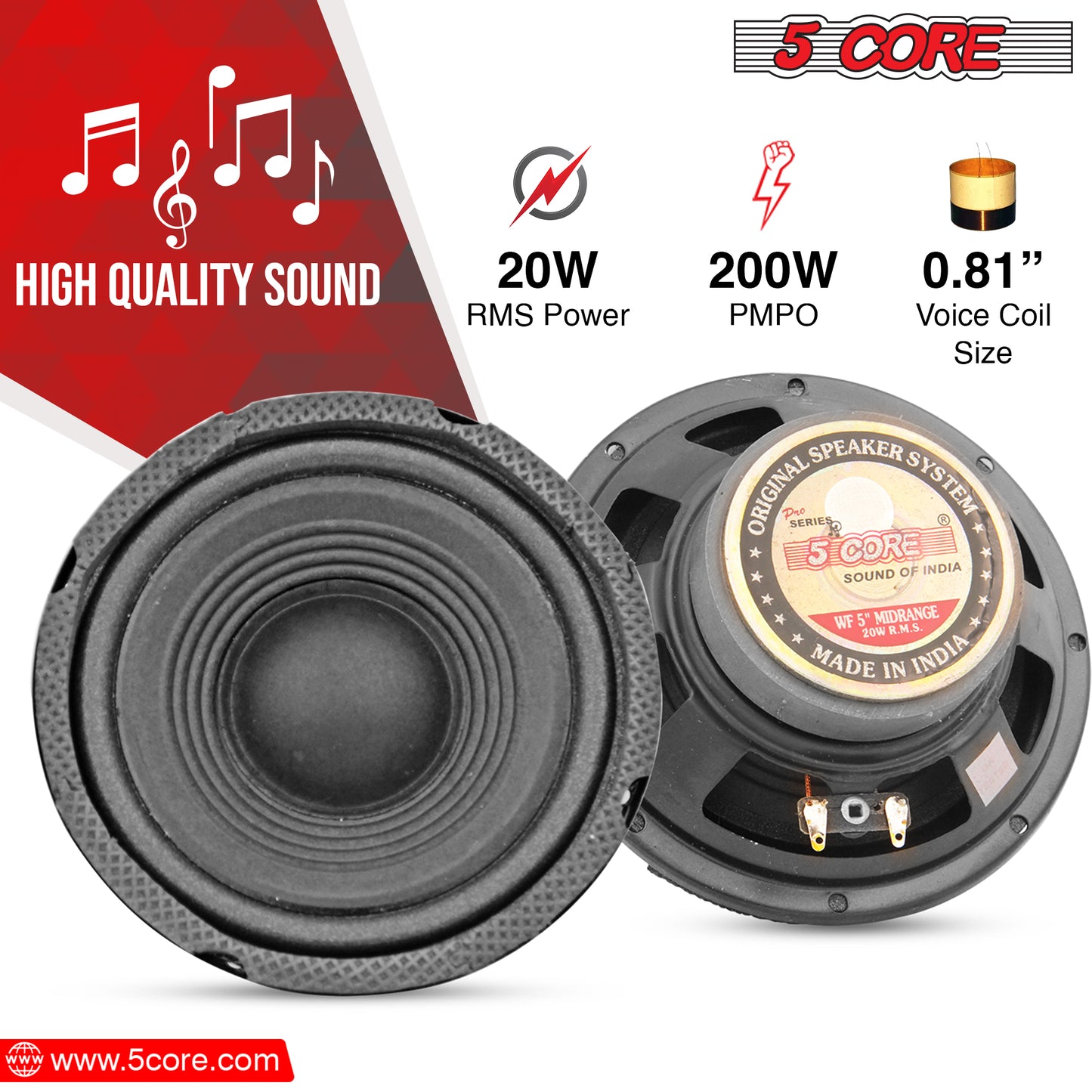 Car Mid Range Speaker - Pro 5 Inch Coaxial Pair Speaker CS-05 MR Pair