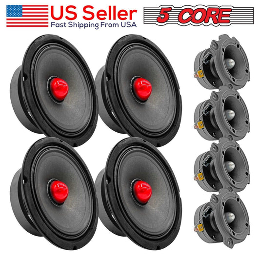 5 Core 4x 6.5" Midrange Speaker Car Audio Speaker Red Bullet 4x