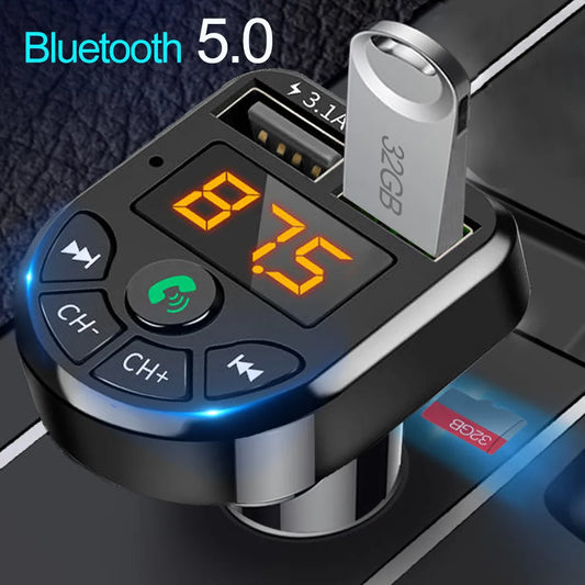 Bluetooth-compatible 5.0 FM Transmitter Car Kit MP3 Modulator Player Wireless Handsfree Audio Receiver Dual USB Fast Charger